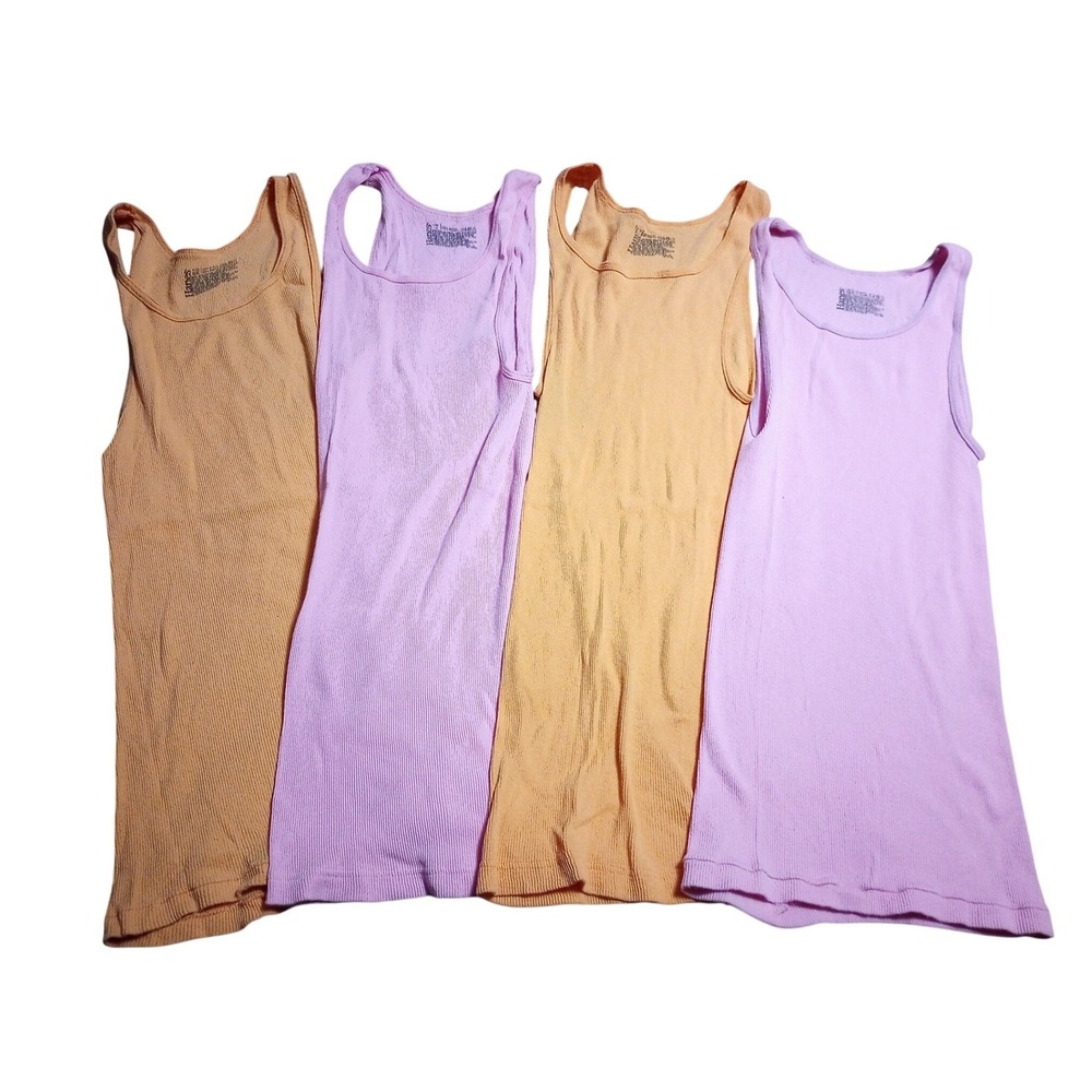 Hanes Ribbed Tank Tops 4 Pack Womens XL Pink Orange Cotton Undershirts Layering